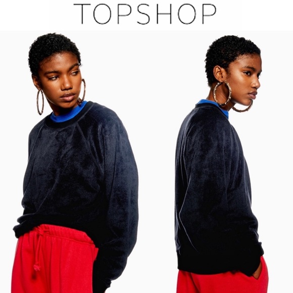 Topshop Tops - New! TOPSHOP Velour Sweatshirt Black Velvet size 4
